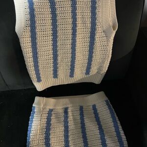 Blue and White Striped Knit Set